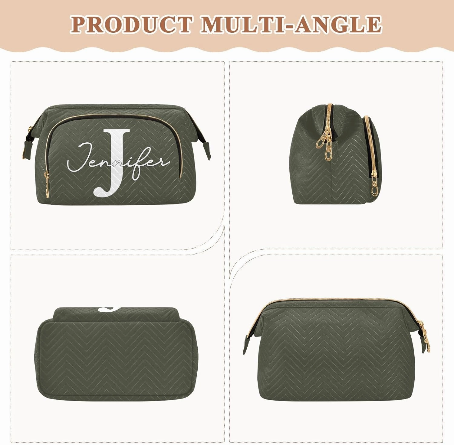 Army Green Custom Makeup Bag Travel Toiletry Bag Make Up Bags Skincare Bag Big Large Makeup Case Pouch Cosmetic Bag Box Organizer for Trip Women Purse Men Toiletries Sports Adults