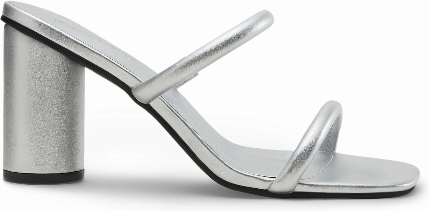Arromic Women's Heeled Sandals Square Toe Two Strap Block Heels for Women Comfortable Strappy Heels Slip on Heeled Sandals for Women Dressy