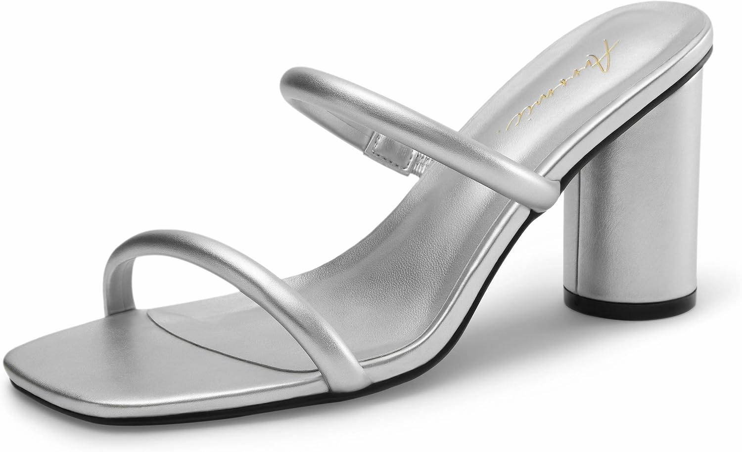 Arromic Women's Heeled Sandals Square Toe Two Strap Block Heels for Women Comfortable Strappy Heels Slip on Heeled Sandals for Women Dressy