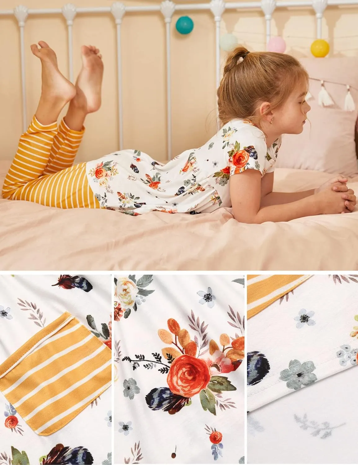 Arshiner Toddler Girls Outfits Floral Hi-Lo Tops pants Sets Short SLeeve 2pcs Pants Sets with Pockets