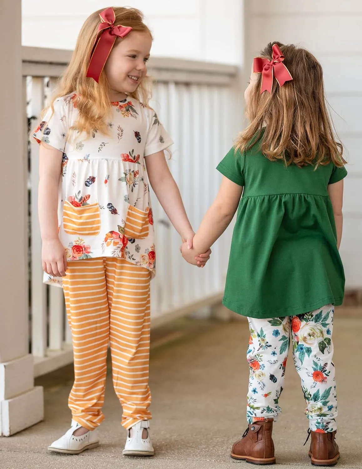 Arshiner Toddler Girls Outfits Floral Hi-Lo Tops pants Sets Short SLeeve 2pcs Pants Sets with Pockets
