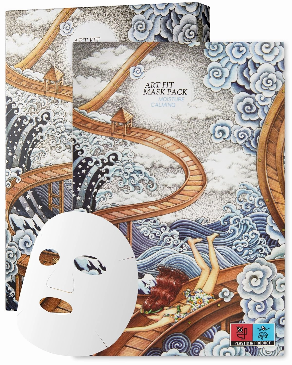 Art Fit Moisture Calming Mask Sheet - Korean Ceramide Hydrating Instantly Soothing Facial Mask for Dry Skin - Replenish and Restore Skin - Aroma Theraphy Skincare - 5 sheets