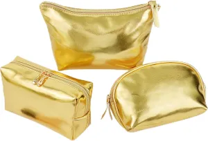 Artkingdome 3-Piece Fashion Organizer Makeup Bags – Gold Cosmetic Bags, Portable Travel Toiletry Bags, Multifunctional Storage for Skincare, Cosmetics, Accessories
