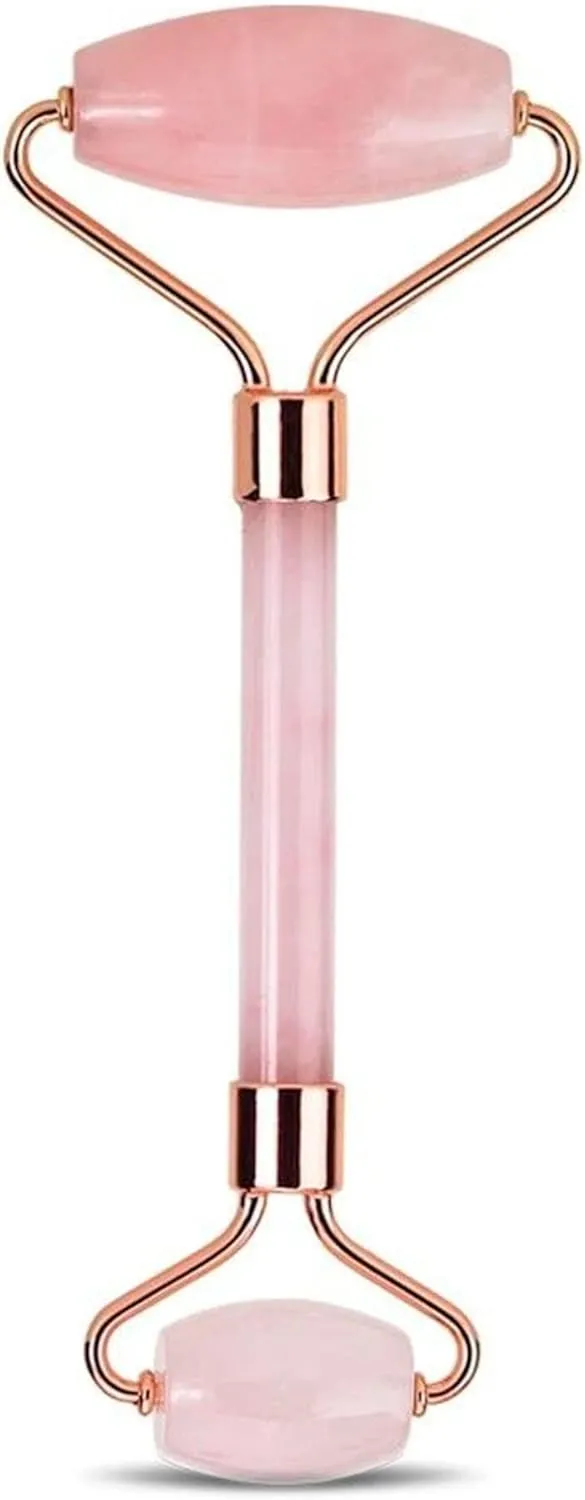 Artnaturals Rose Quartz Facial Roller - Pink Face Jade for Natural Anti Aging Ice Massager - Real Authentic Crysal Gemstone for Wrinkles and Puffiness Relief - Cold Stone Massage