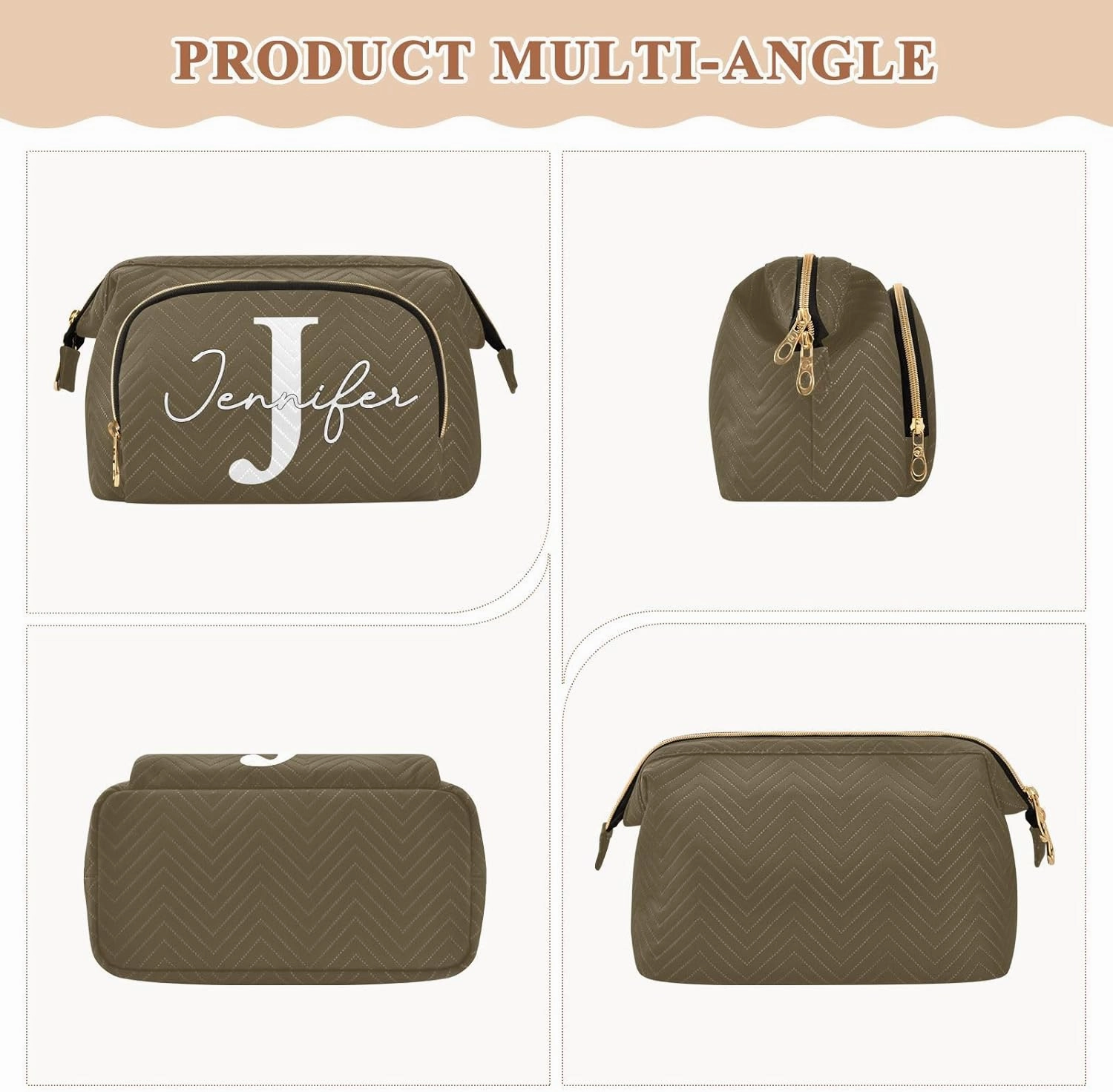 Ash Brown Custom Makeup Bag Travel Toiletry Bag Cosmetic Bag Pouch Cute Large Makeup Case Box Skincare Bag Organizer Make Up Bags for Purse Women Men Toiletries Sports Trip Adults
