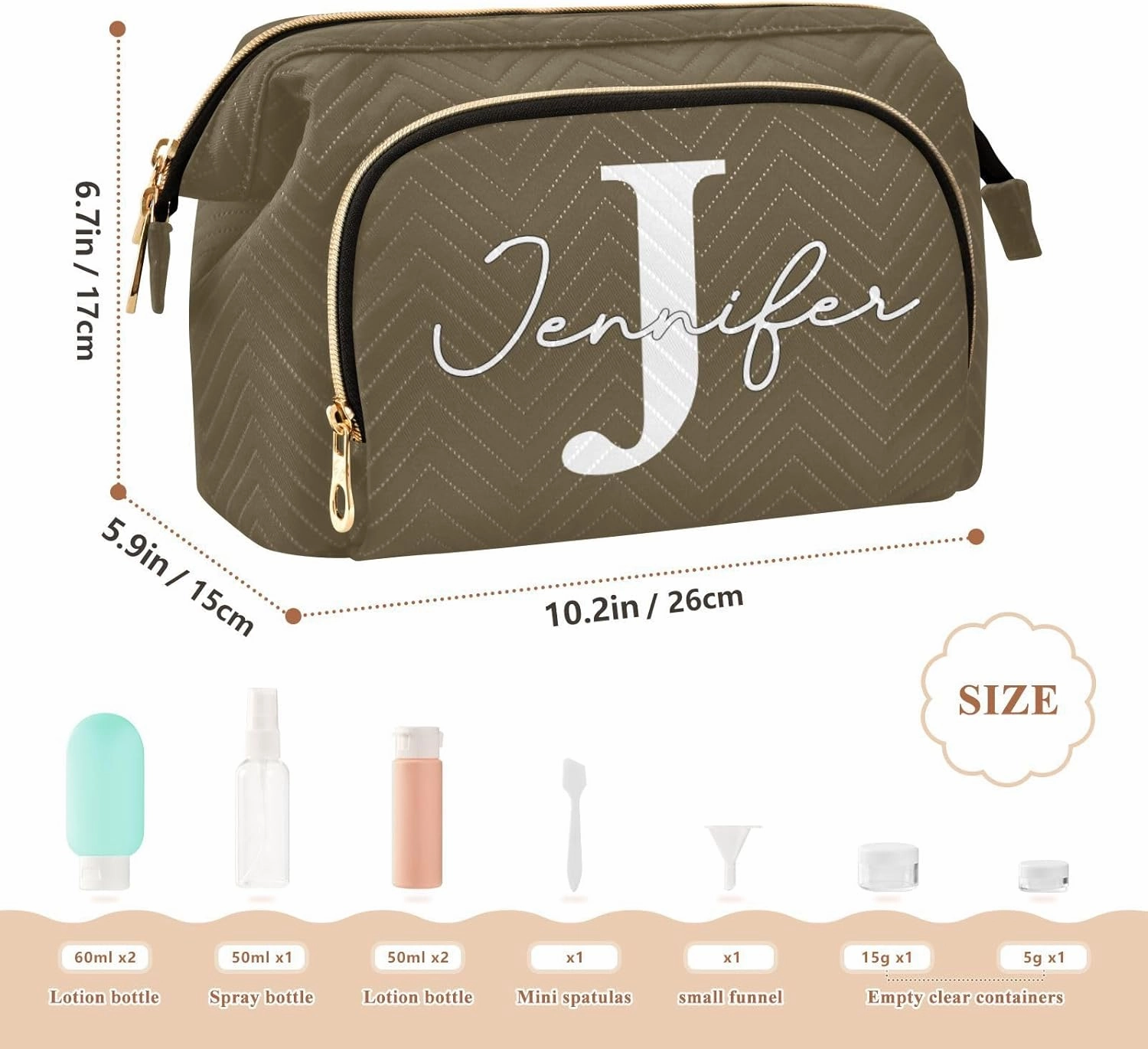 Ash Brown Custom Makeup Bag Travel Toiletry Bag Cosmetic Bag Pouch Cute Large Makeup Case Box Skincare Bag Organizer Make Up Bags for Purse Women Men Toiletries Sports Trip Adults