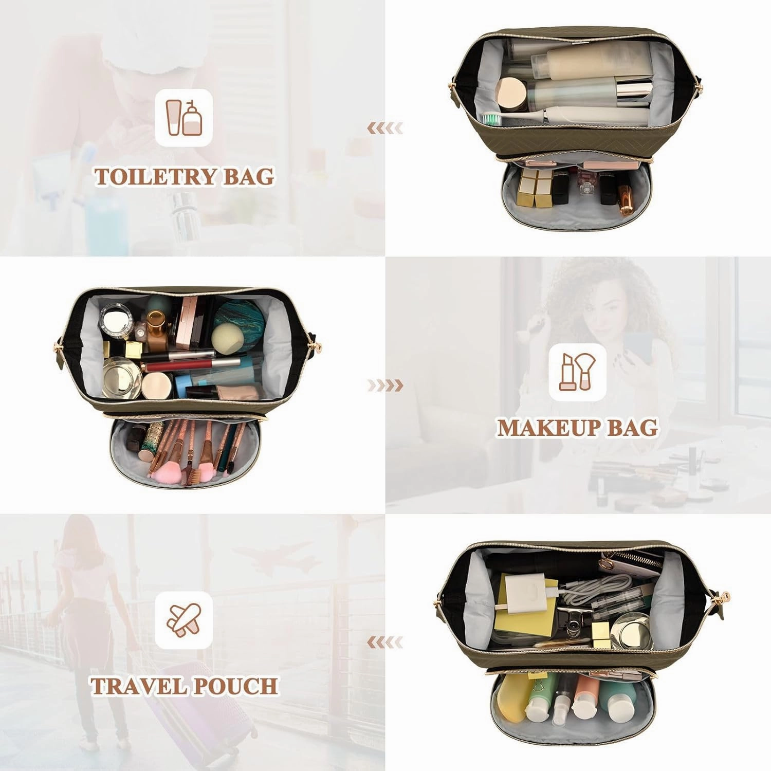 Ash Brown Makeup Bag Travel Toiletry Bag Cute Cosmetic Bag Pouch Make Up Bags Small Makeup Box Case Skincare Bag Organizer for Women Men Purse Adults Trip Sports Toiletries