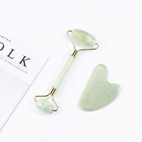 Authentic Jade Facial-Roller with Gua-Sha Stone Set