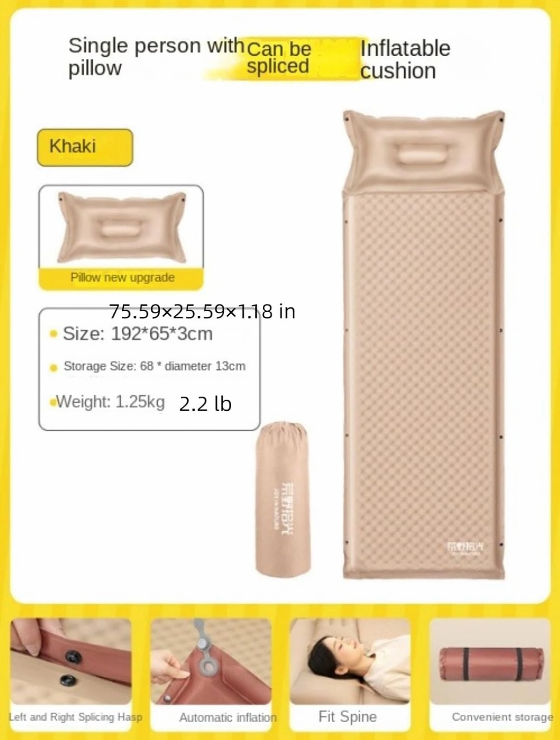 Automatic Inflatable Mattress for Outdoor Camping, Portable air Mattress for Single and Double People, Moisture-Proof Ground mat with Pillow for Camping
