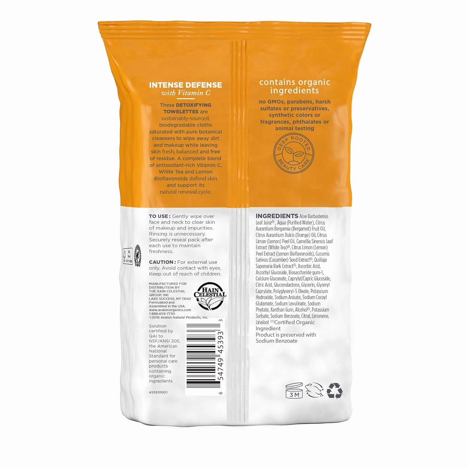 Avalon Organics Intense Defense Detoxifying Facial Towelettes, 30 Count
