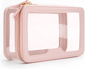 Aveniee Clear Makeup Bag, Travel Toiletry Bag for Women, Large Make up Case Cosmetic Bag with Dual Zipper, Transparent Car Organization Makeup Organizer Pouch for toiletries (Pink)