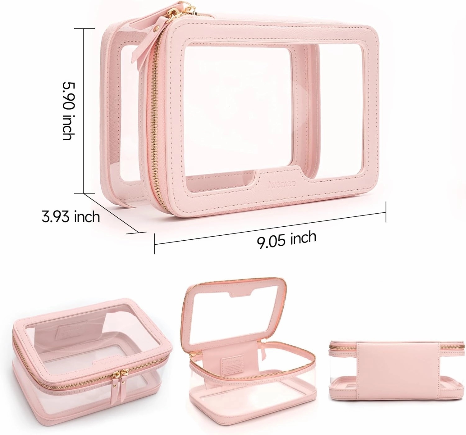 Aveniee Clear Makeup Bag Travel Toiletry Case for Women, Large Cosmetic Bag with Zipper, Transparent Waterproof Cosmetic Organizer Storage Bag(Pink)