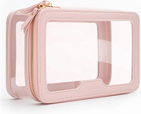 Aveniee Clear Makeup Bag Travel Toiletry Case for Women, Large Cosmetic Bag with Zipper, Transparent Waterproof Cosmetic Organizer Storage Bag(Pink)