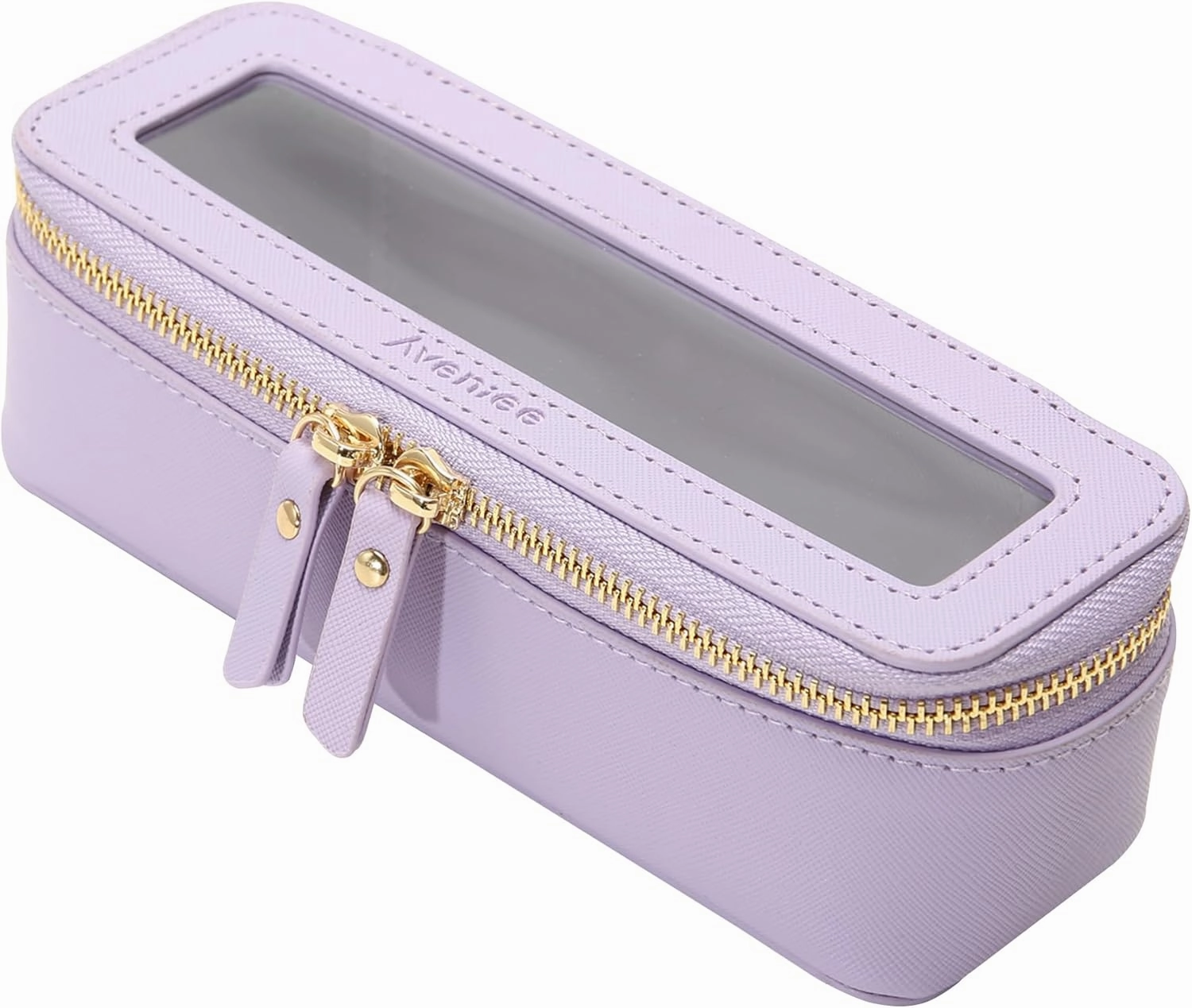 Aveniee Clear Makeup Brush Bag, Slim Brush Holder Cosmetic Case, Small Travel Toiletry Bag for Women, Thin Make up Bags with Dual Zipper, Cute Travel Essentials Srorage Bag - Lilac