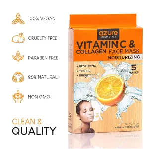 AZURE 24K Gold, Caviar, Vitamin C, Hyaluronic Acid, Retinol & Collagen Anti-Aging Facial Mask - Ultimate Variety Pack of 20 - Dermatologist Tested - Hydrating & Firming - Korean Skin Care Collection