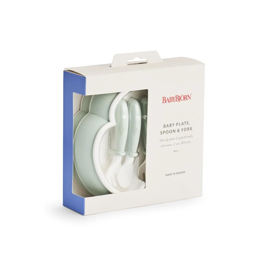 BabyBjörn Baby Plate, Spoon and Fork, 2 Sets, Powder Green