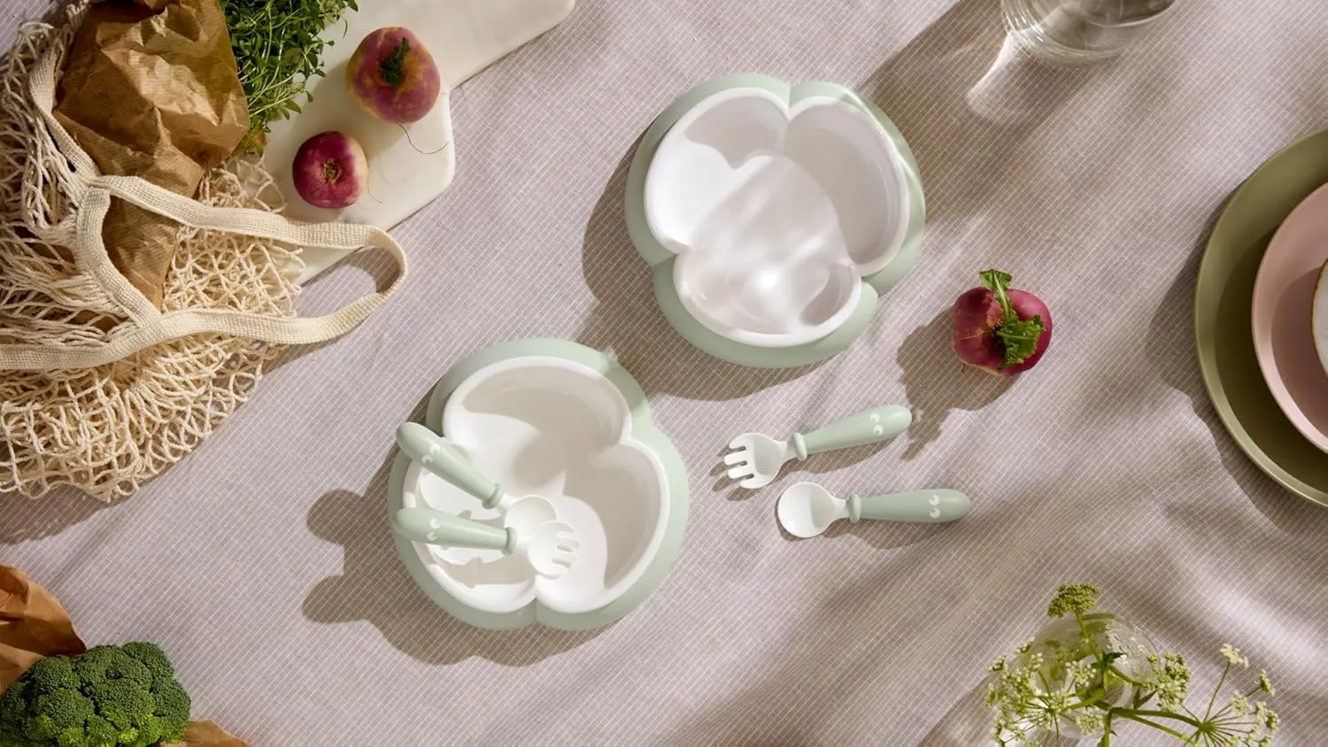 BabyBjörn Baby Plate, Spoon and Fork, 2 Sets, Powder Green