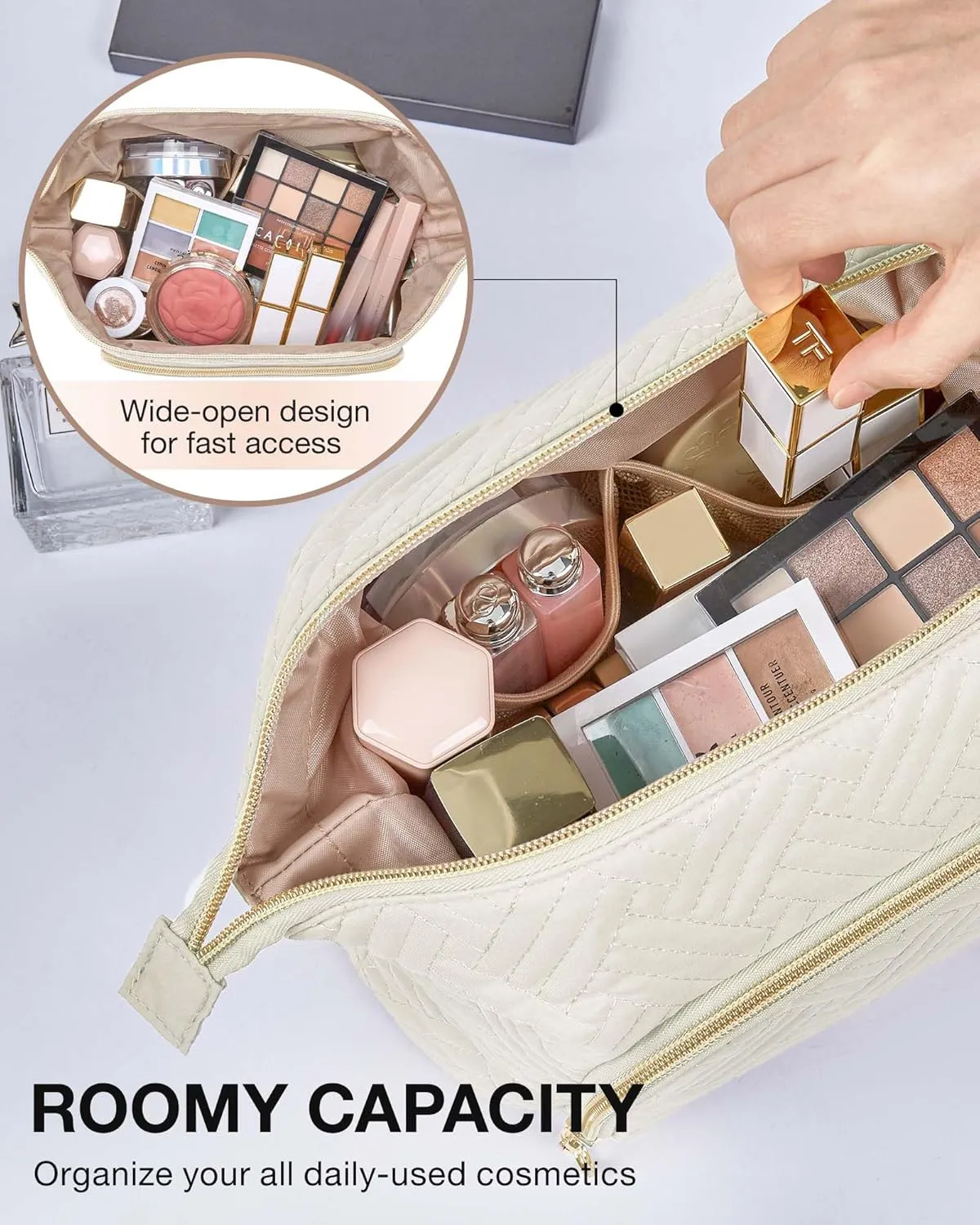 BAGSMART Travel Makeup Bag, Cosmetic Bag Make Up Organizer Case,Large Wide-open Pouch for Women Purse for Toiletries Accessories Brushes
