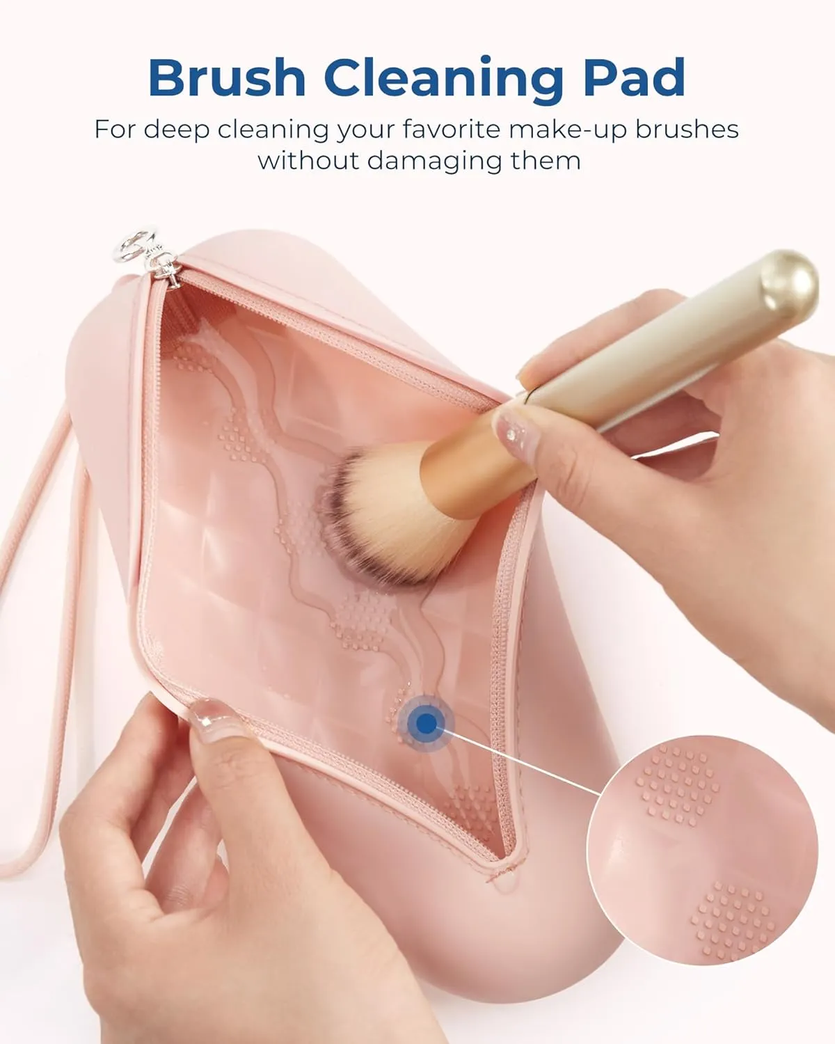 BAGSMART Travel Makeup Brush Holder Bag with Metal Zipper Closure, Travel Makeup Brush Case Cosmetic Bag, Silicone Soft Portable Face Brushes Travel Essentials Organizer Holder, Pink