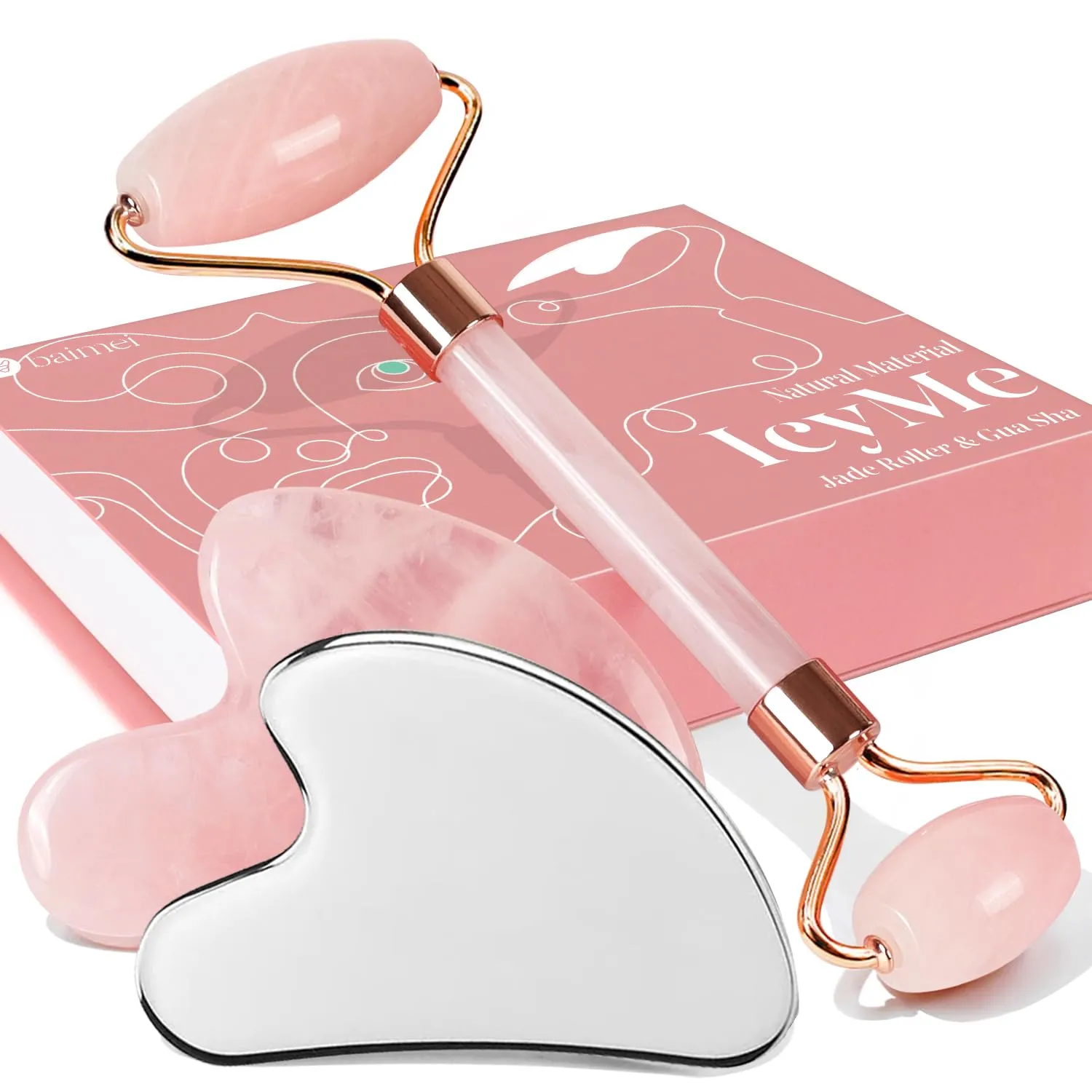 BAIMEI 2 Gua Sha Facial Tools & 1 Jade Roller Massage Set