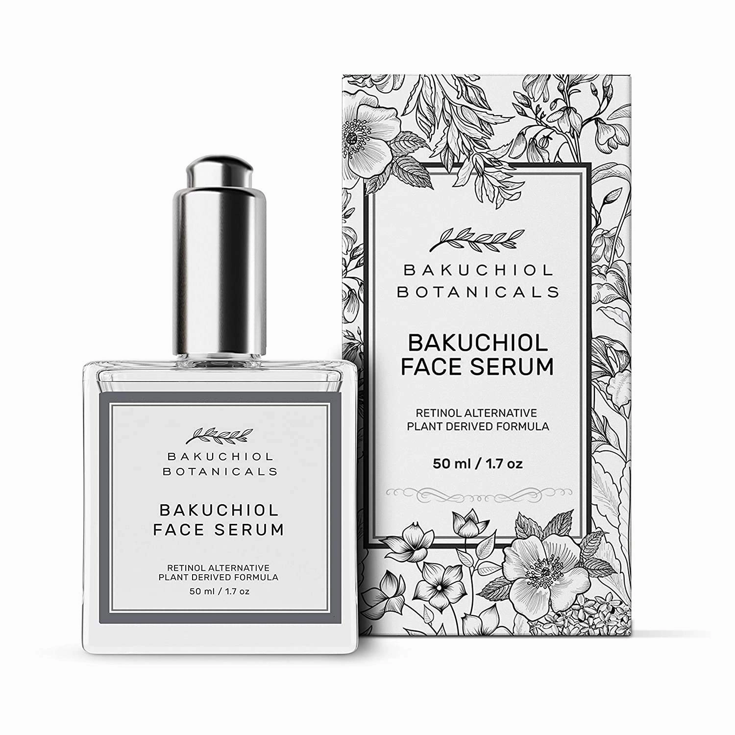 Bakuchiol Facial Serum Oil 1.7 oz - Retinol Alternative - Clinical Strength Bakuchiol - All Natural Plant Derived Clean Beauty Ingredients - Bakuchiol, Squalane, Vitamin C, Rose Hip Oil, Vitamin E -