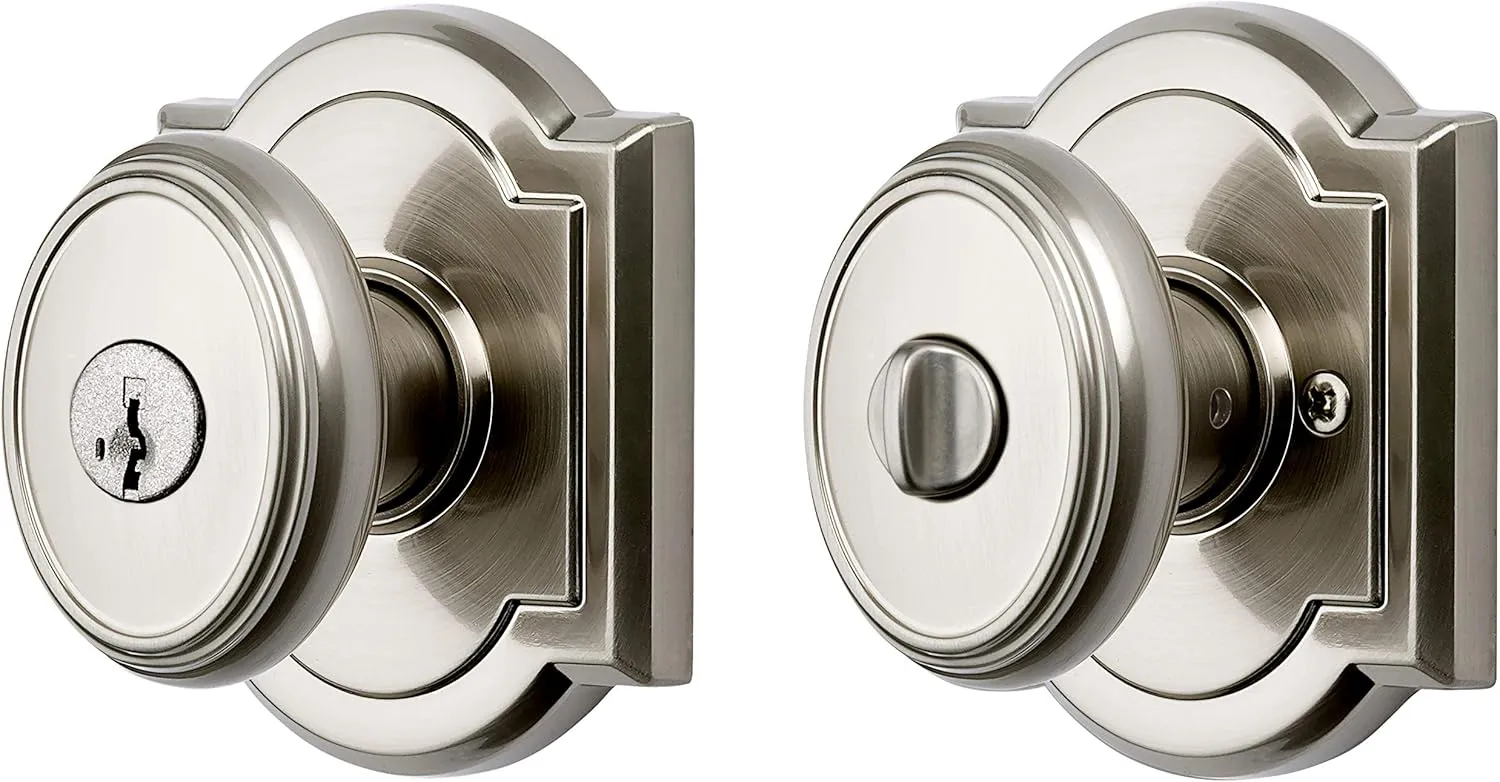 Baldwin Carnaby, Entry Door Knob Handle with Keyed Lock Featuring SmartKey Re-key Technology and Microban Protection, in Satin Nickel