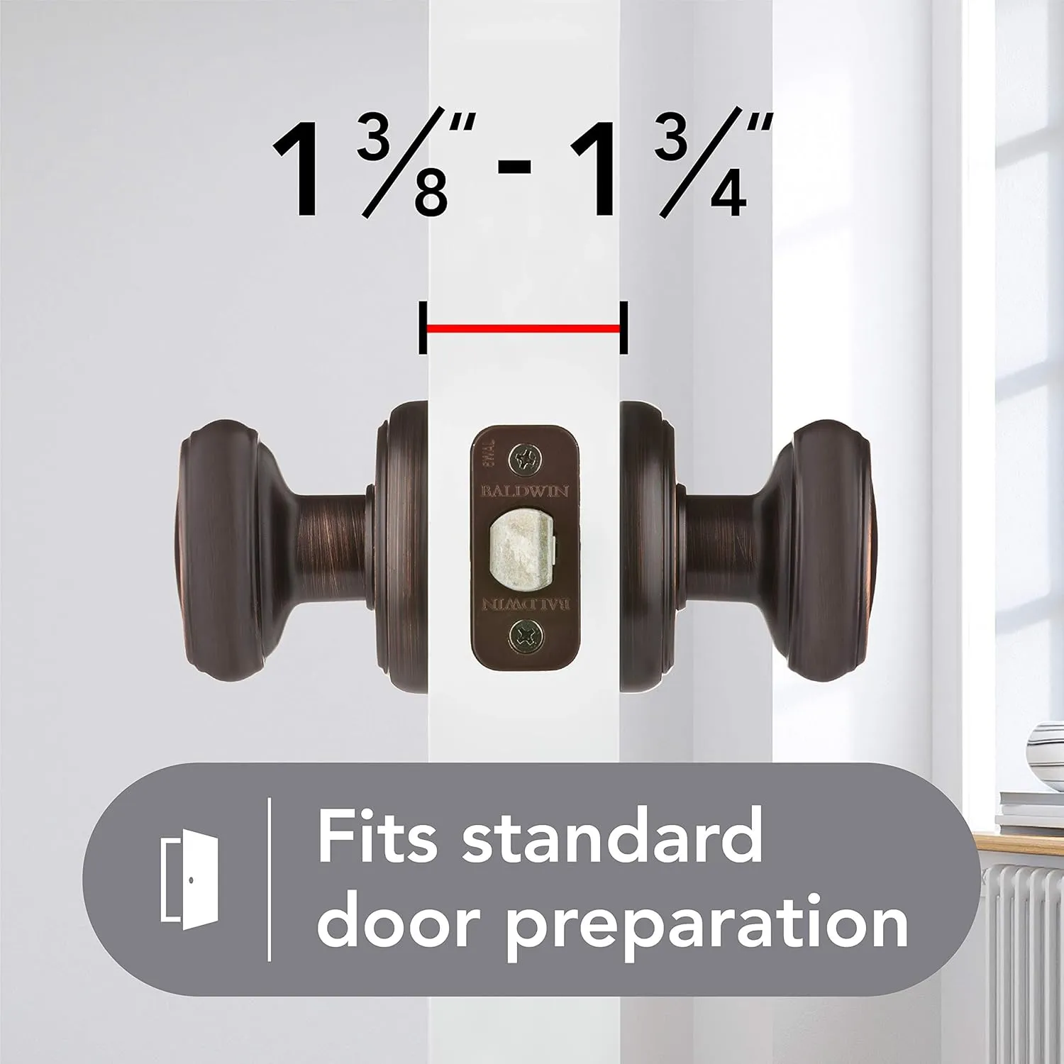 Baldwin Carnaby, Interior Passage Door Knob for Hallway/Closet/Rooms, Non-Locking Door Handle With Microban Protection, in Venetian Bronze