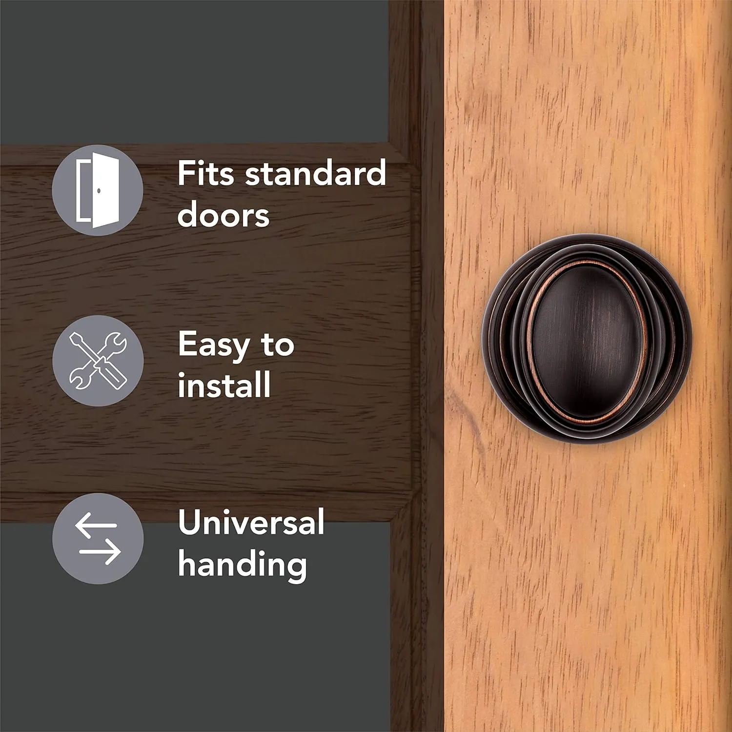 Baldwin Carnaby, Interior Passage Door Knob for Hallway/Closet/Rooms, Non-Locking Door Handle With Microban Protection, in Venetian Bronze