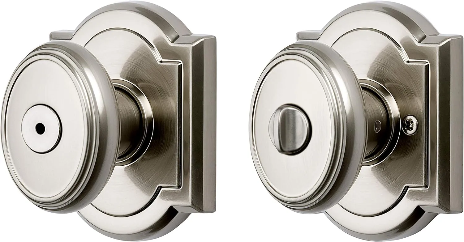 Baldwin Carnaby, Interior Privacy Door Knob Handle for Bedroom/Bathroom, Keyless Door Lock With Microban Protection, in Satin Nickel