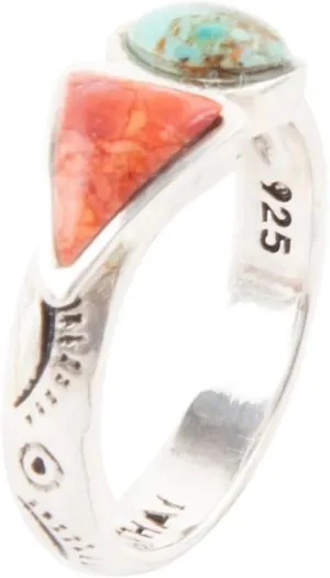Barse Jewelry Blue Turquoise and Orange Coral Duo Sterling Silver Ring