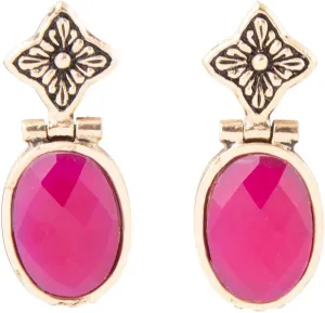 Barse Jewelry Golden Flower Pink Agate Drop Earrings