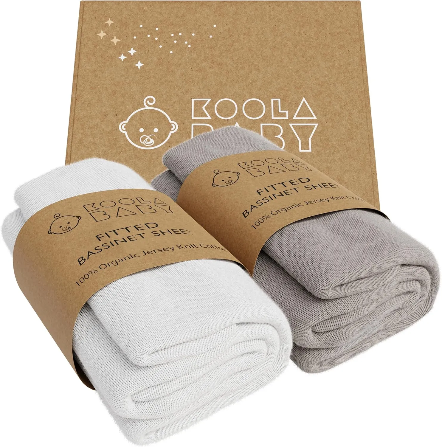 Bassinet Fitted Sheets - Compatible with Chicco LullaGo Nest Portable Bassinet, Close to You 3-in-1 & Next2Me Bedside Bassinet | 100% Organic Jersey Cotton - White   Grey | 32x19 (2 Pack)