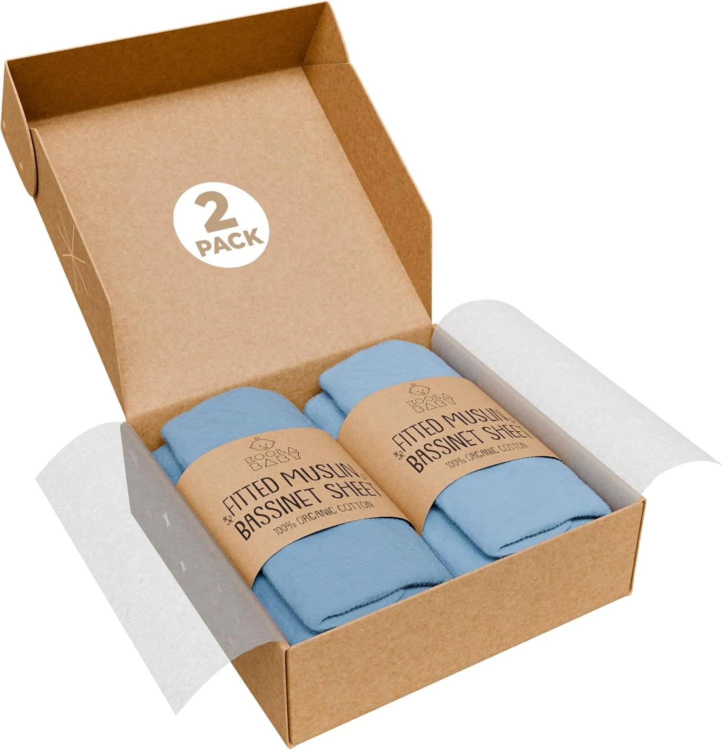 Bassinet Fitted Sheets - Compatible with Chicco LullaGo Nest Portable Bassinet, Close to You 3-in-1 & Next2Me Bedside Bassinet | 100% Organic Muslin Cotton -Light Blue   Dark Blue | 32x19 (2 Pack)