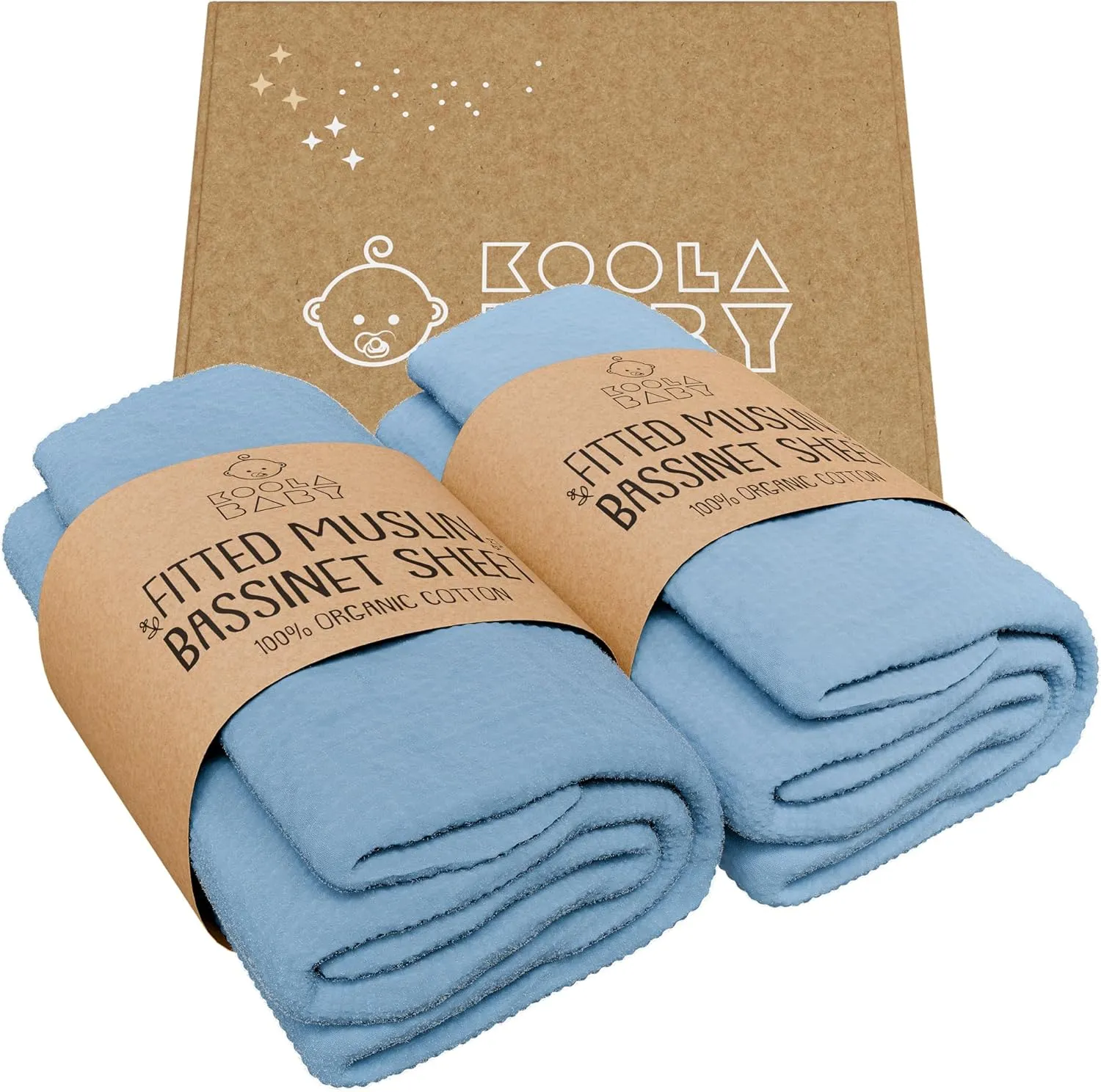 Bassinet Fitted Sheets - Compatible with Chicco LullaGo Nest Portable Bassinet, Close to You 3-in-1 & Next2Me Bedside Bassinet | 100% Organic Muslin Cotton -Light Blue   Dark Blue | 32x19 (2 Pack)