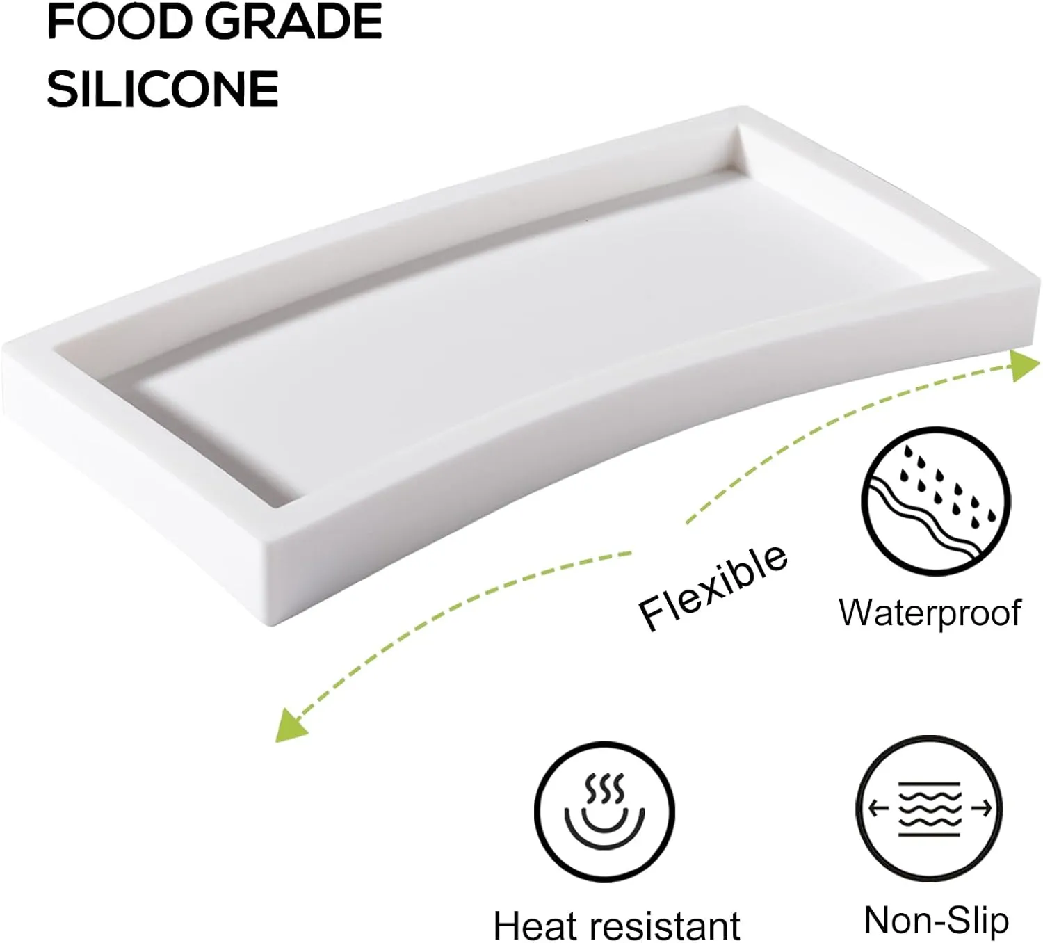 Bathroom Tray, Small Vanity Tray Silicone Soap Dish Sponge Holder Kitchen Sink Organizer Bathroom Accessories for Countertop, Toilet, Shower, 2 Pack, White