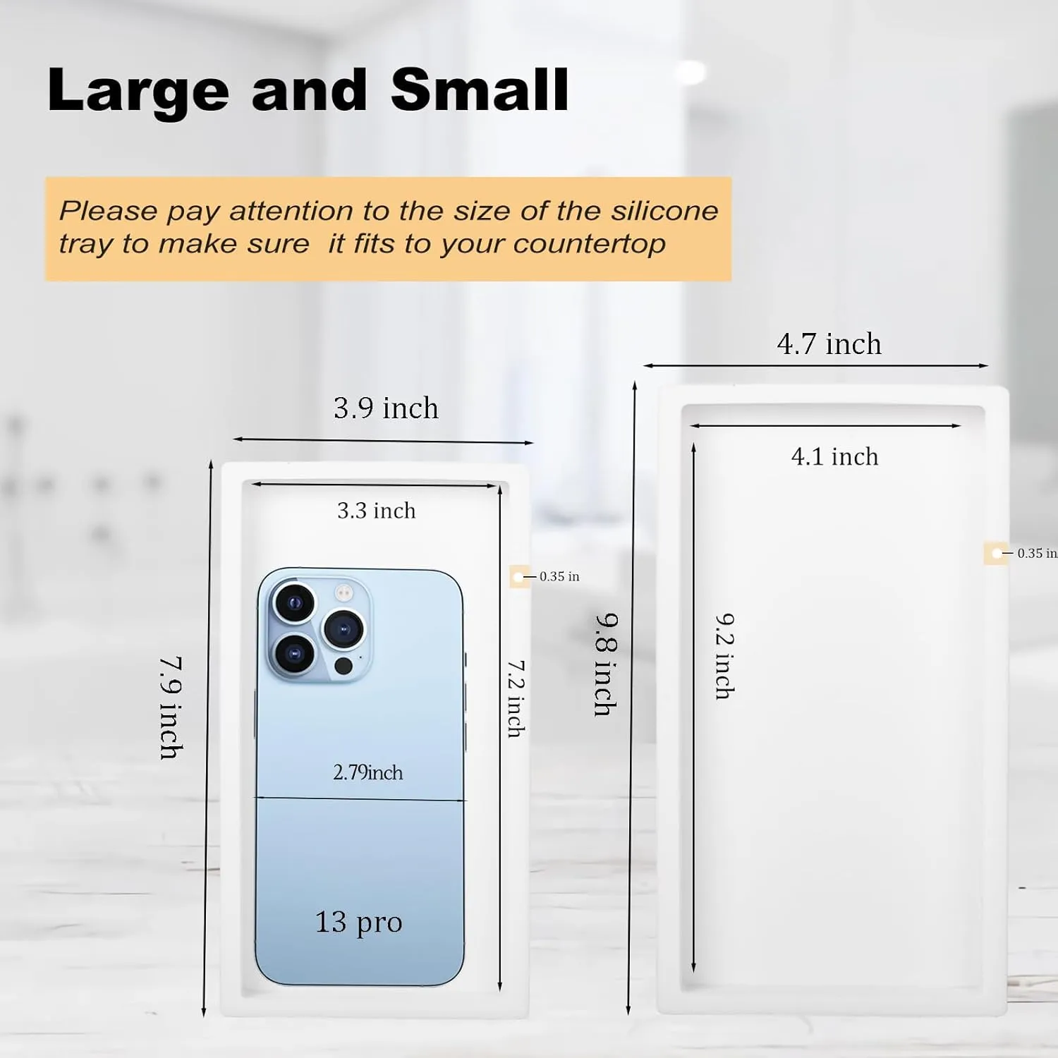 Bathroom Tray, Small Vanity Tray Silicone Soap Dish Sponge Holder Kitchen Sink Organizer Bathroom Accessories for Countertop, Toilet, Shower, 2 Pack, White