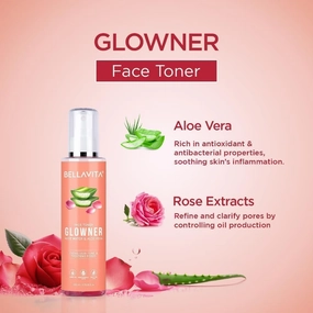Be lla Vita Organic Glowner Face Toner, Alcohol Free, Rose Water 200ml Pore Minimizing Tightening Natural Toner Spray for Glowing Skin - All Skin Types