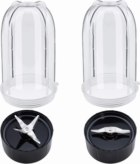 Beaquicy 2 Pack 16oz Cup with Cross Blade and Flat Blade Combo - Replacement for Mag-ic Bullet Blender Juicer 250W MB1001