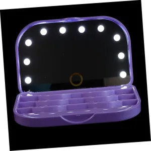 Beaupretty LED Eyelash Storage Box with Mirror Portable Organizer for False Eyelashes Makeup Tools and Accessories Compact Design with LED Light for Travel and Home Use