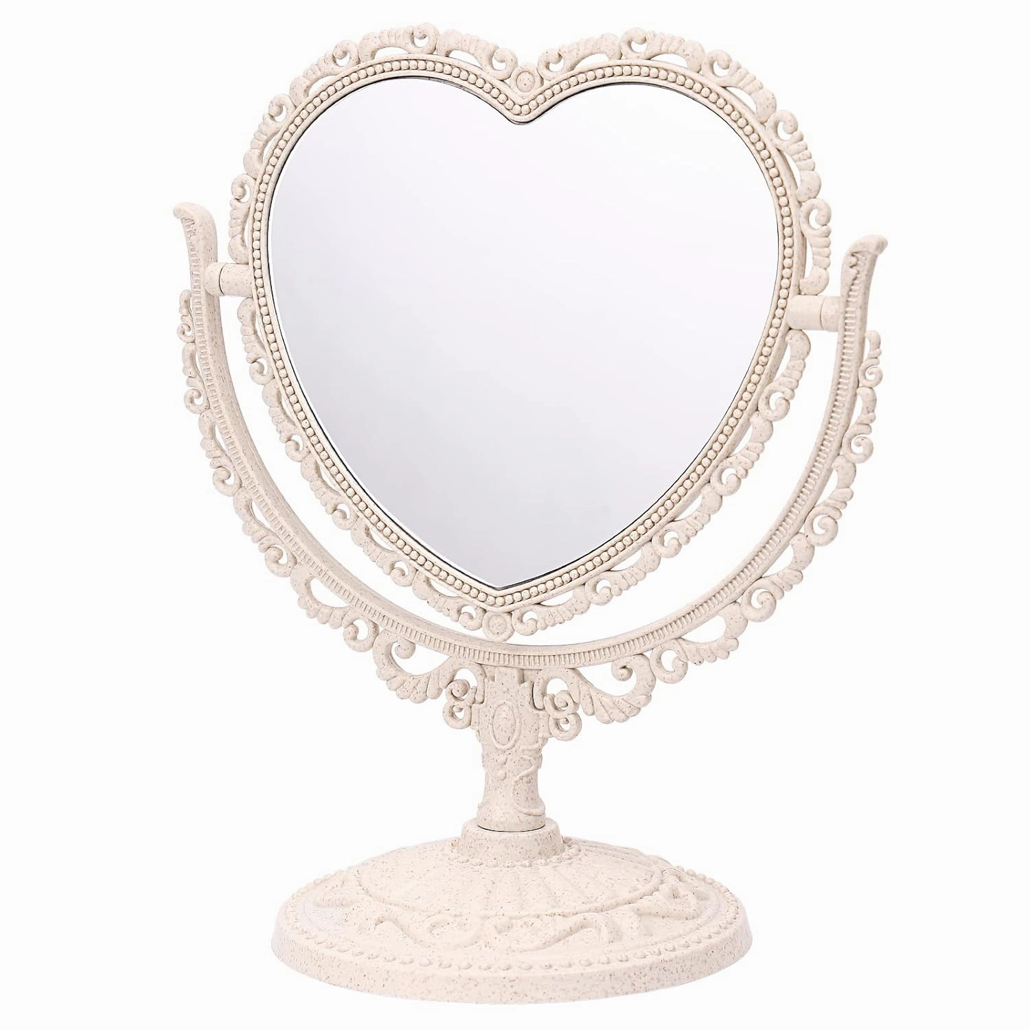 Beaupretty Double Makeup Standing Mirror Sided Mirror with 360 Degree Rotation Table Top Heart Shape Makeup Cosmetic Swivel Vanity Mirror Mirror Tabletop Makeup Mirror (Beige)