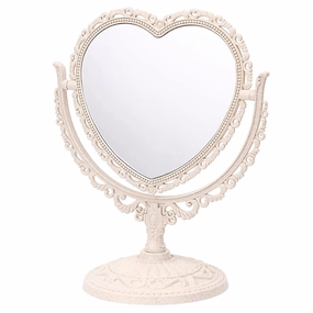 Beaupretty Double Makeup Standing Mirror Sided Mirror with 360 Degree Rotation Table Top Heart Shape Makeup Cosmetic Swivel Vanity Mirror Mirror Tabletop Makeup Mirror (Beige)
