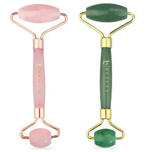 Beauty by Earth Jade & Rose Quartz Roller for Face - Face Massager Skin Care Tools with Small Eye Roller for Puffy Eyes