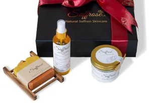 Beauty Gift Set 3pc inc Glycerin Facial Cleansing Soap, Saffron & Rose Facial Scrub, Saffron & Rose Facial Mist Spray Toner