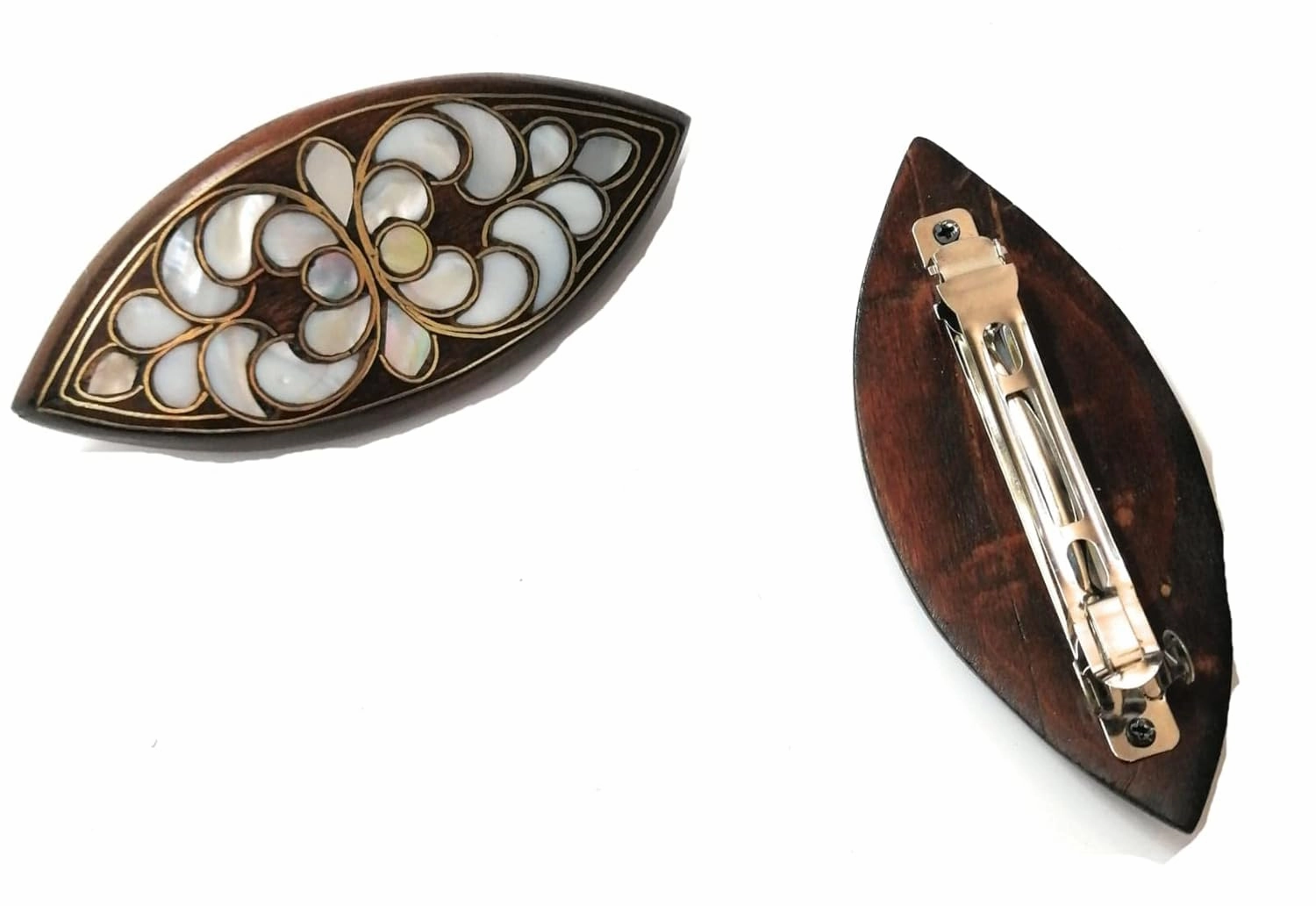 Beauty set for ladies Natural Wood Pearl Hairpin Mirror-Mother of Pearl Inlaid Hand work Hairpin Makeup Mirror-Bag mirror (Hand-held mirror  Oval Bag mirror Hair clip Set of 3)