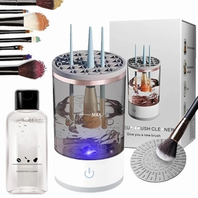 Beauty Swirl Cosmetic Brush Cleaner, The Cozy Luna Brush Cleaner, Cozy Luna Makeup Brush Cleaner, Automatic Spinning Cosmetic Tool for Deep Cleaning All Types of Brushes Set (Black, Plug-in)