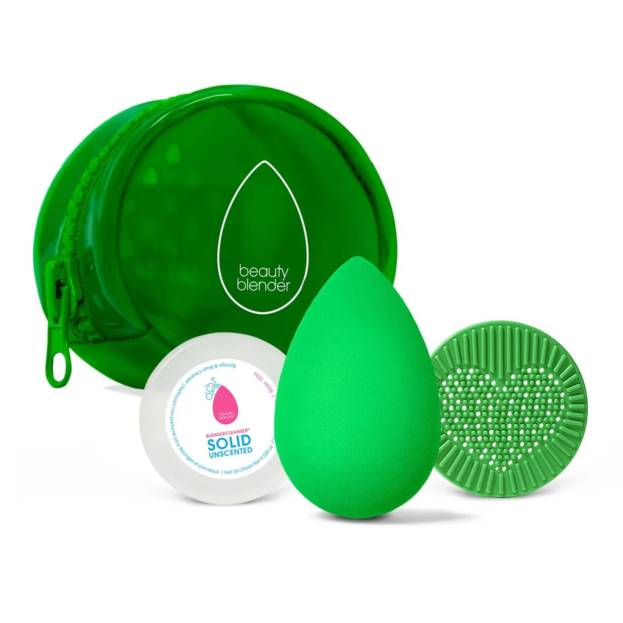 Beautyblender® | Besties Bio Pure Blend & Cleanse 4-Piece Starter Set, Bio Pure Makeup Sponge   Solid Unscented Cleanser .558 oz   Silicone Scrub Mat   Travel Case, Made in USA, Vegan, Sustainable
