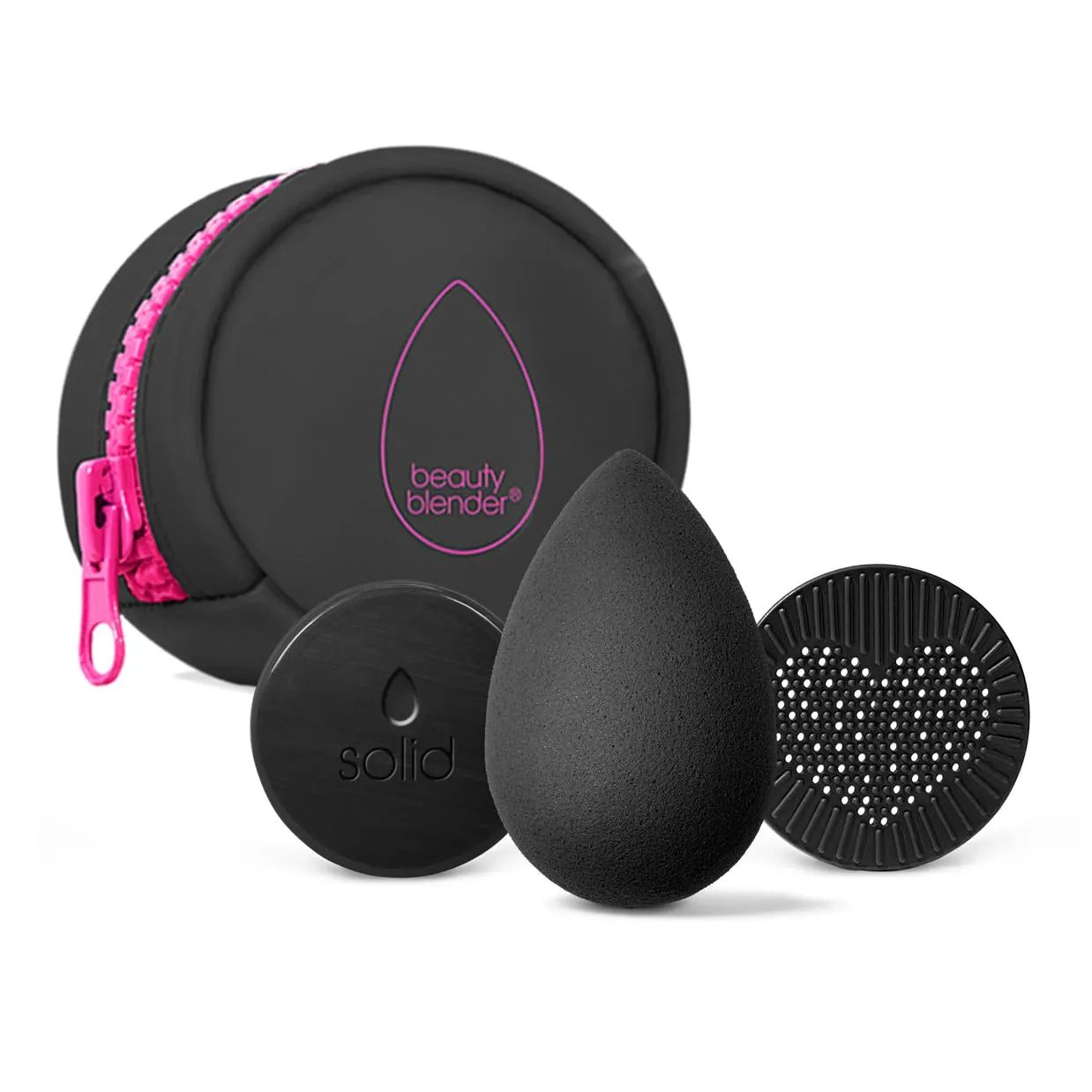 Beautyblender® | Besties Charcoal Blend & Cleanse 4-Piece Starter Set, Pro Black Makeup Sponge   Solid Charcoal Cleanser .558 oz   Silicone Scrub Mat   Travel Case, Made in USA, Vegan, Cruelty Free