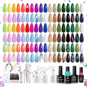 Beetles Summer Gel Nail Polish Set, 53pcs Neon Polish Kit, 36 Colors Green Red Orange Glitter Pastel Cat Eye Uv Gel Polish, All Season Travel Diary Manicure Tools Gift for Women