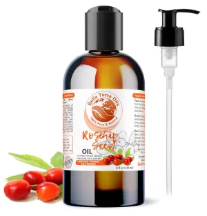 Bella Terra Oils Organic Rosehip Oil for Face, Pure Cold-Pressed Rose Hip Seed Oil for Skin & Hair, Natural Moisturizer & Anti-Aging Facial Oil 8oz