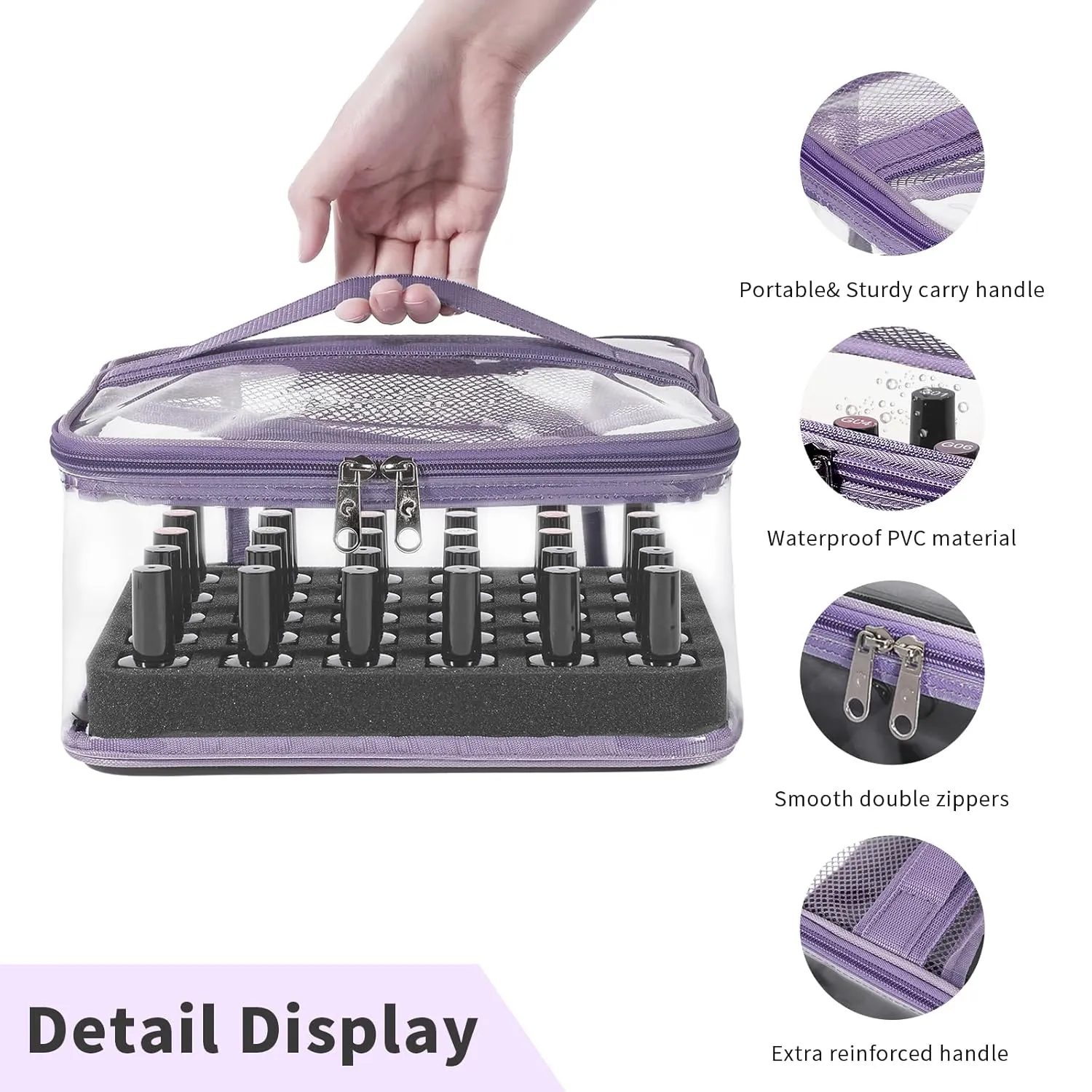 Beloving Nail Polish Organizer Bag Holds 30 Bottles (15ml/0.5 fl.oz) Portable Supplies Organizer Handbag for Manicure Tools, Portable Nail Supplies Kit Organizer Carrying Case (Purple)